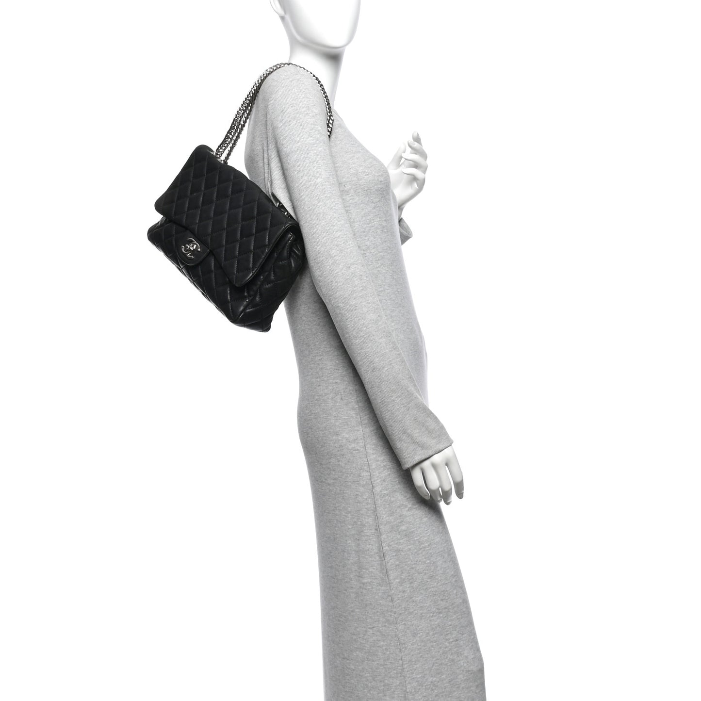 Washed Lambskin Quilted Bijoux Chain Jumbo Single Flap Black