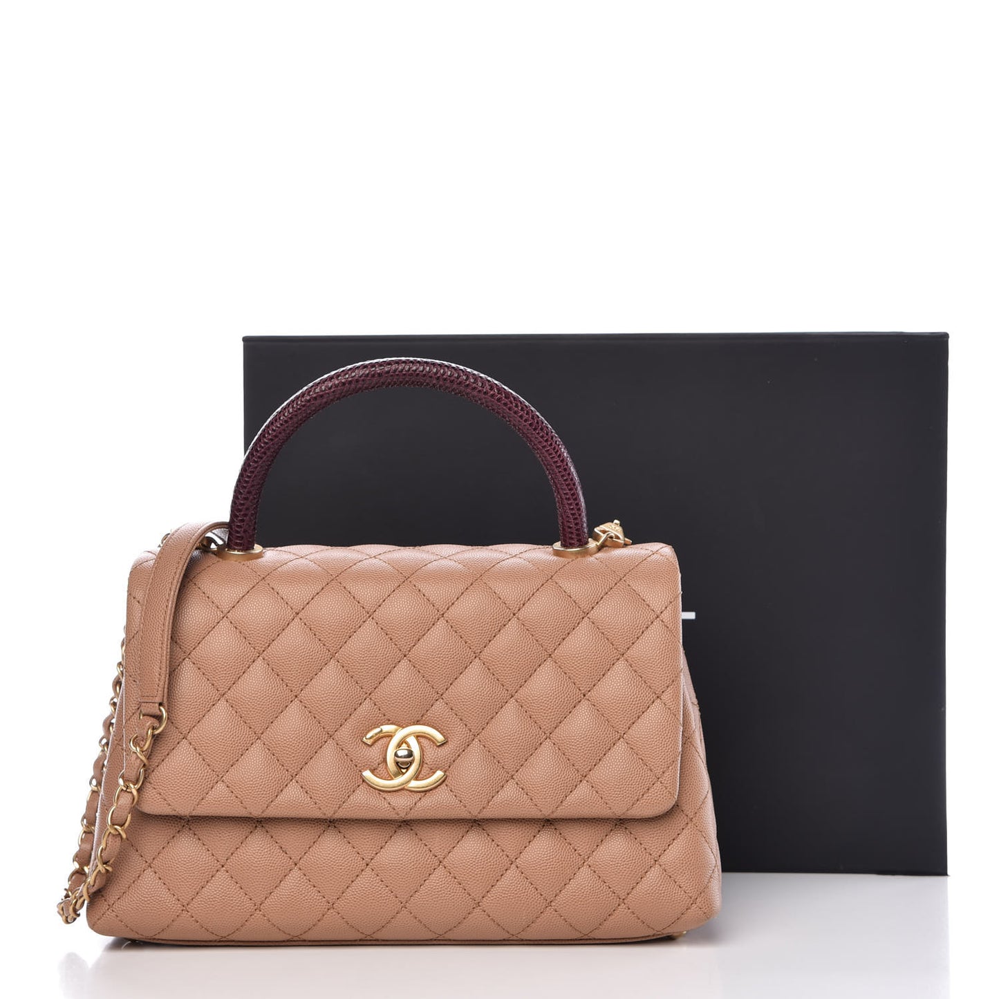 Caviar Lizard Quilted Small Coco Handle Flap Beige