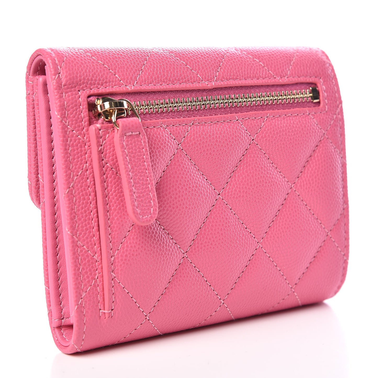 Caviar Quilted Compact Flap Wallet Pink