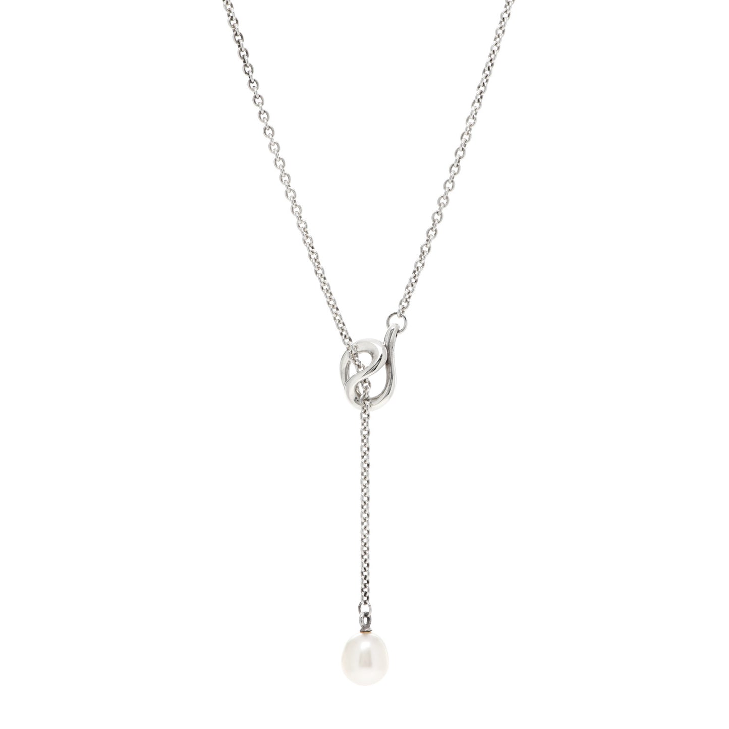 Sterling Silver Pearl Elsa Peretti Open Wave Lariat Necklace