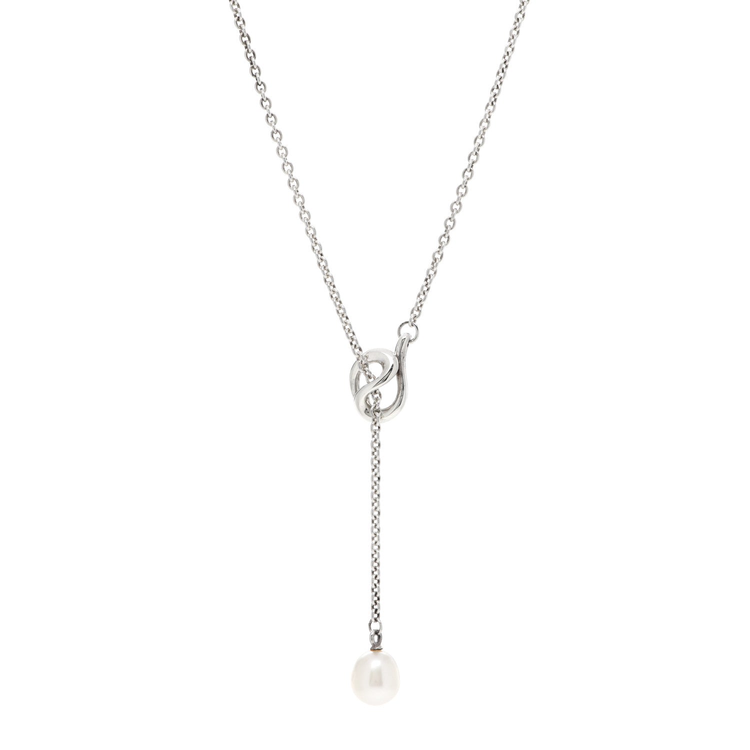 Tiffany Sterling Silver Pearl Elsa Peretti Open Wave Lariat Necklace 1 of 7