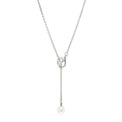 Tiffany Sterling Silver Pearl Elsa Peretti Open Wave Lariat Necklace 1 of 7