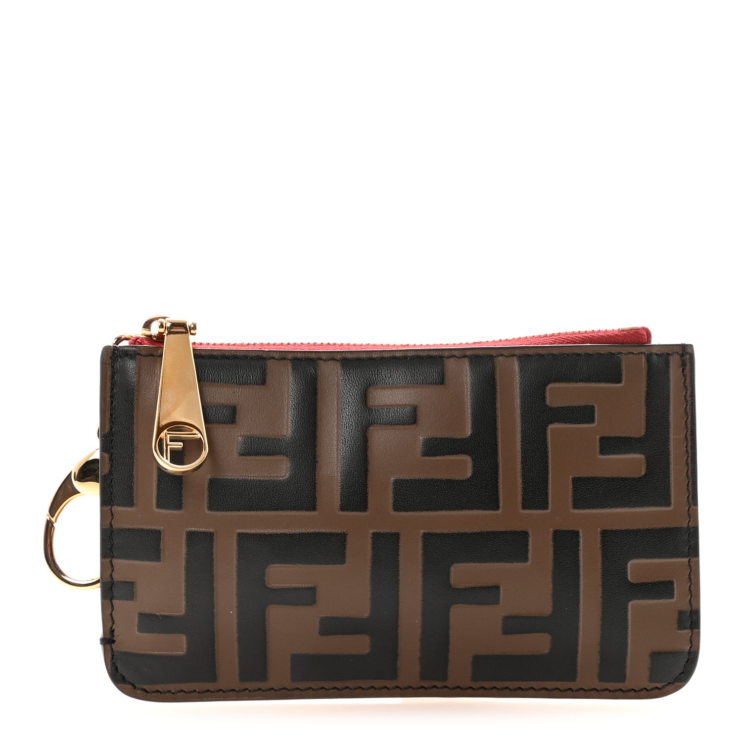 Fendi Vitello Cruise F is Fendi Bi-Color FF 1974 Embossed Key Case Pouch Maya Black Fragola 1 of 6