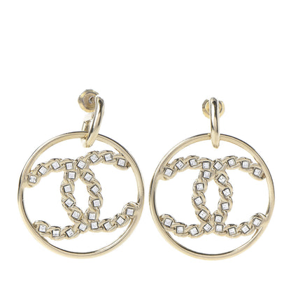 Chanel Crystal Chain Strass CC Drop Earrings Gold 1 of 5