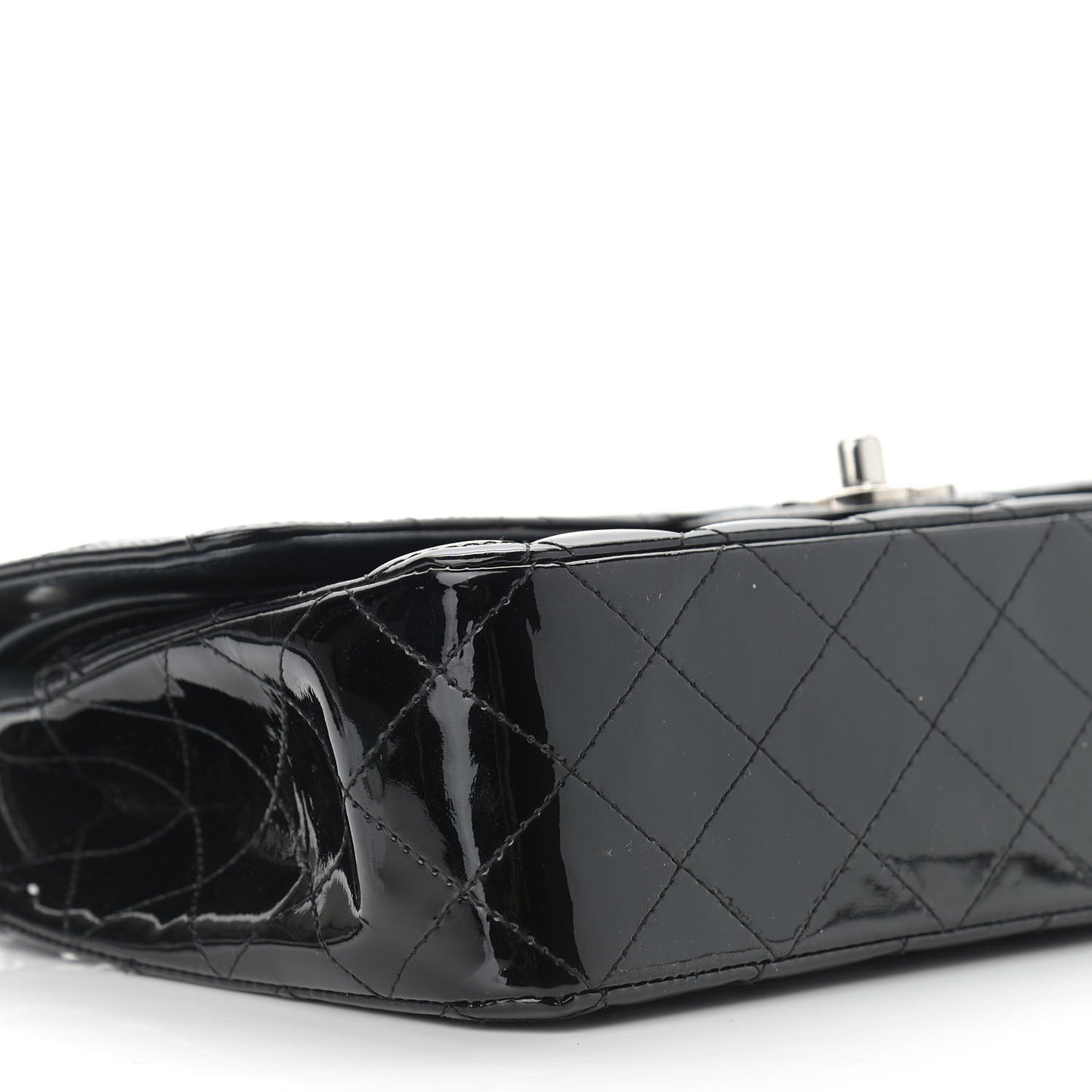 Patent Quilted Medium Double Flap Black