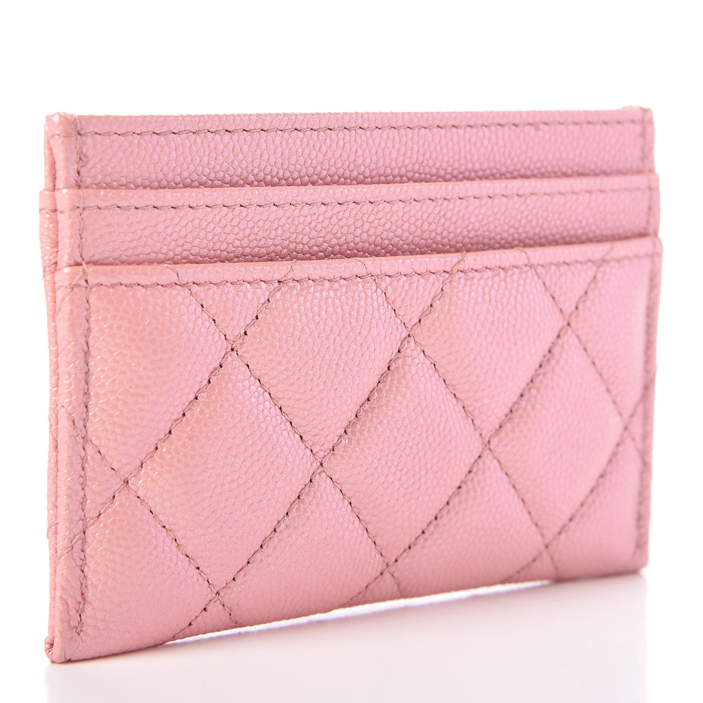 Iridescent Caviar Quilted Card Holder Rose Pink