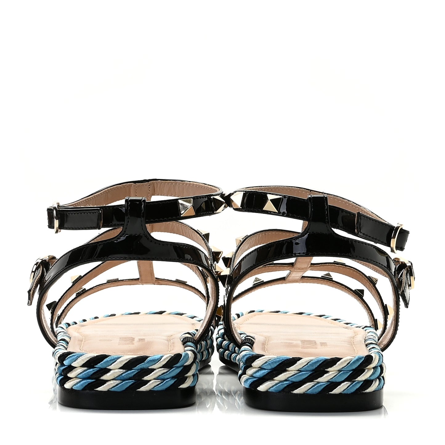 Patent Rockstud Torchon Espadrille Caged 30mm Flat Sandals 39 Black