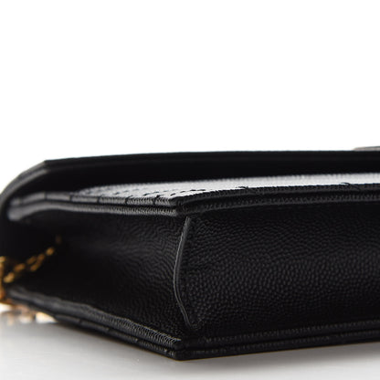 Saint Laurent Grain De Poudre Matelasse Chevron Monogram Envelope Chain Wallet Black 9 of 10