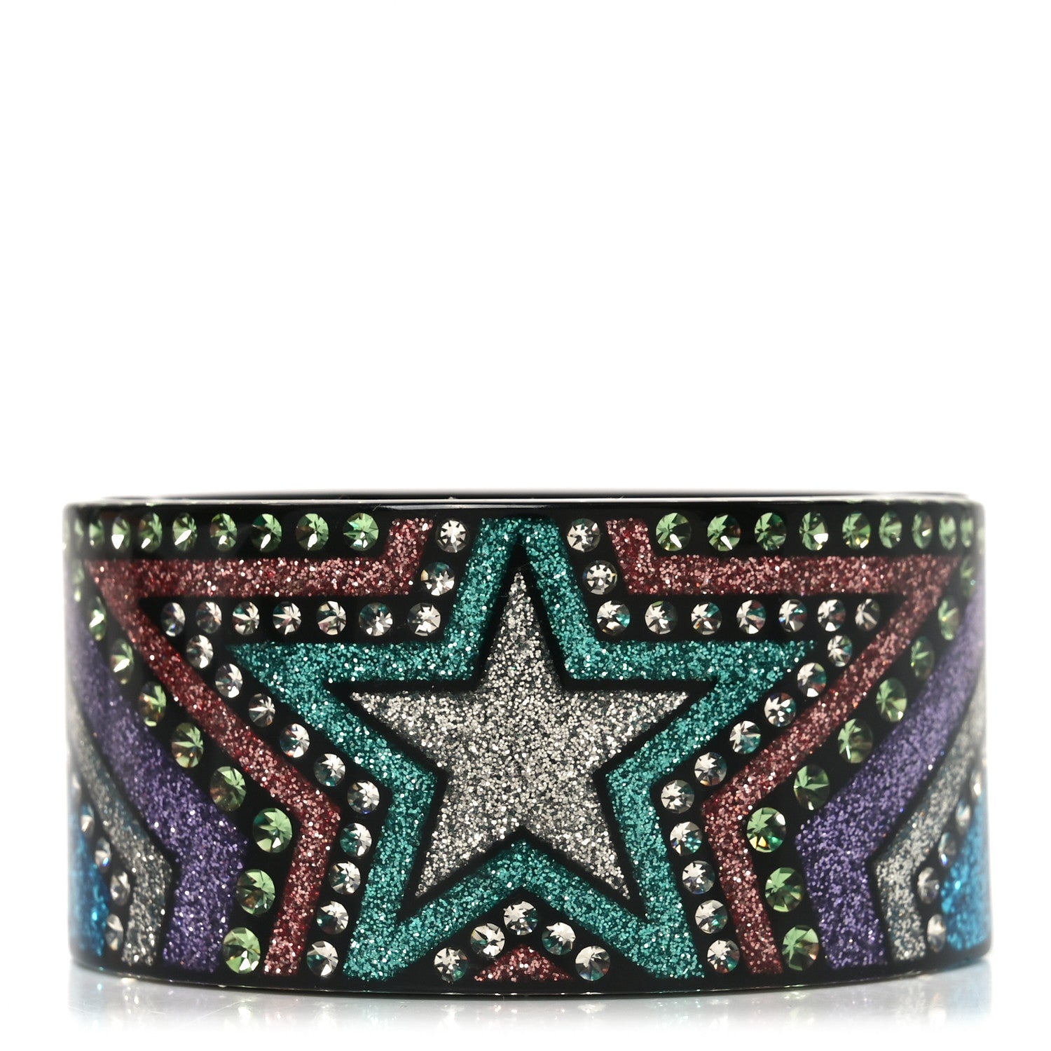 Chanel Resin Crystal Pearl Glitter Star CC Cuff M Black Multicolor 3 of 5