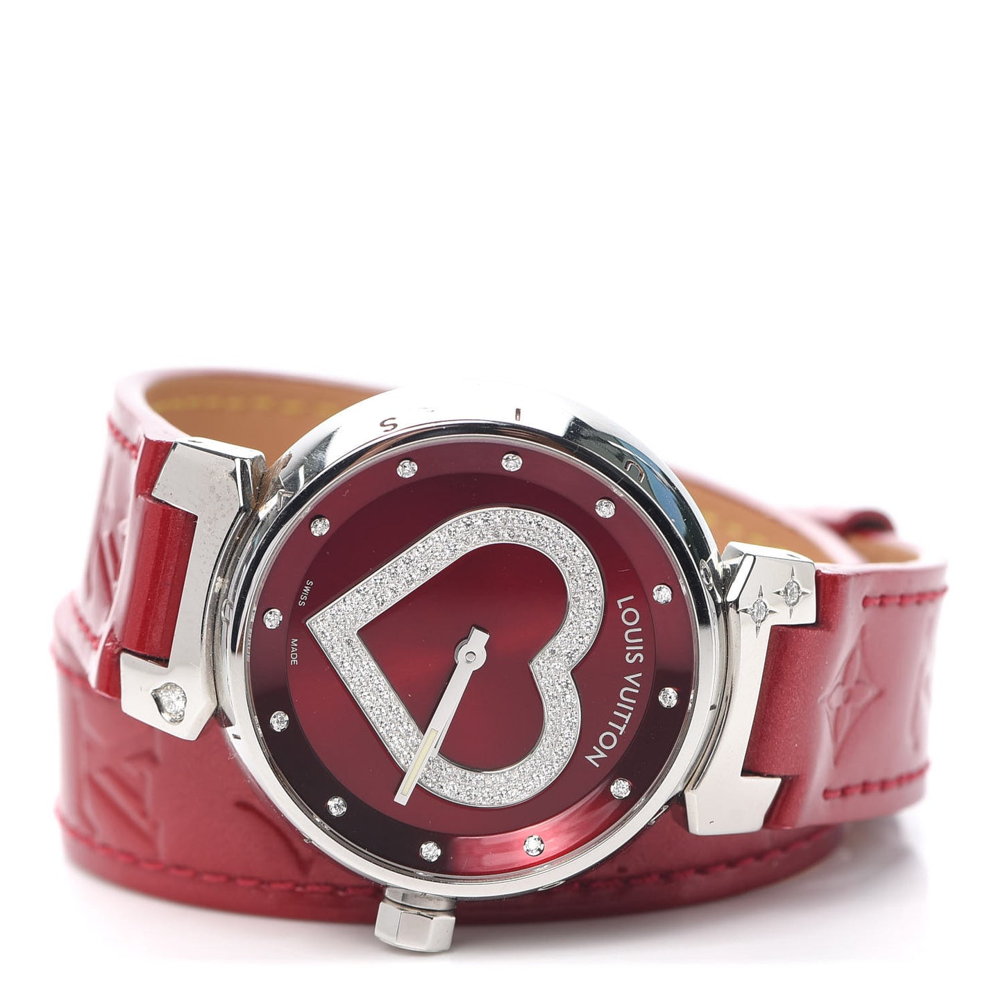Stainless Steel Vernis Diamond 34mm Tambour Heart Quartz Watch Red