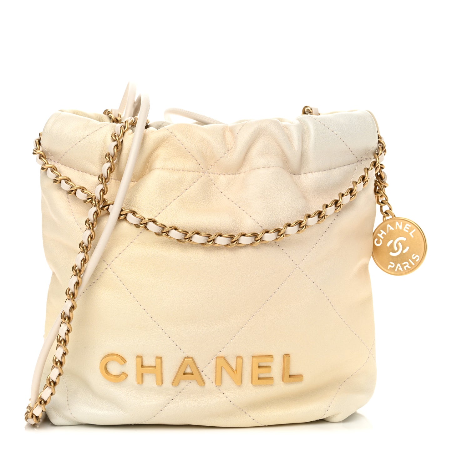Pearly Shaded Calfskin Quilted Mini Chanel 22 Ecru Golden