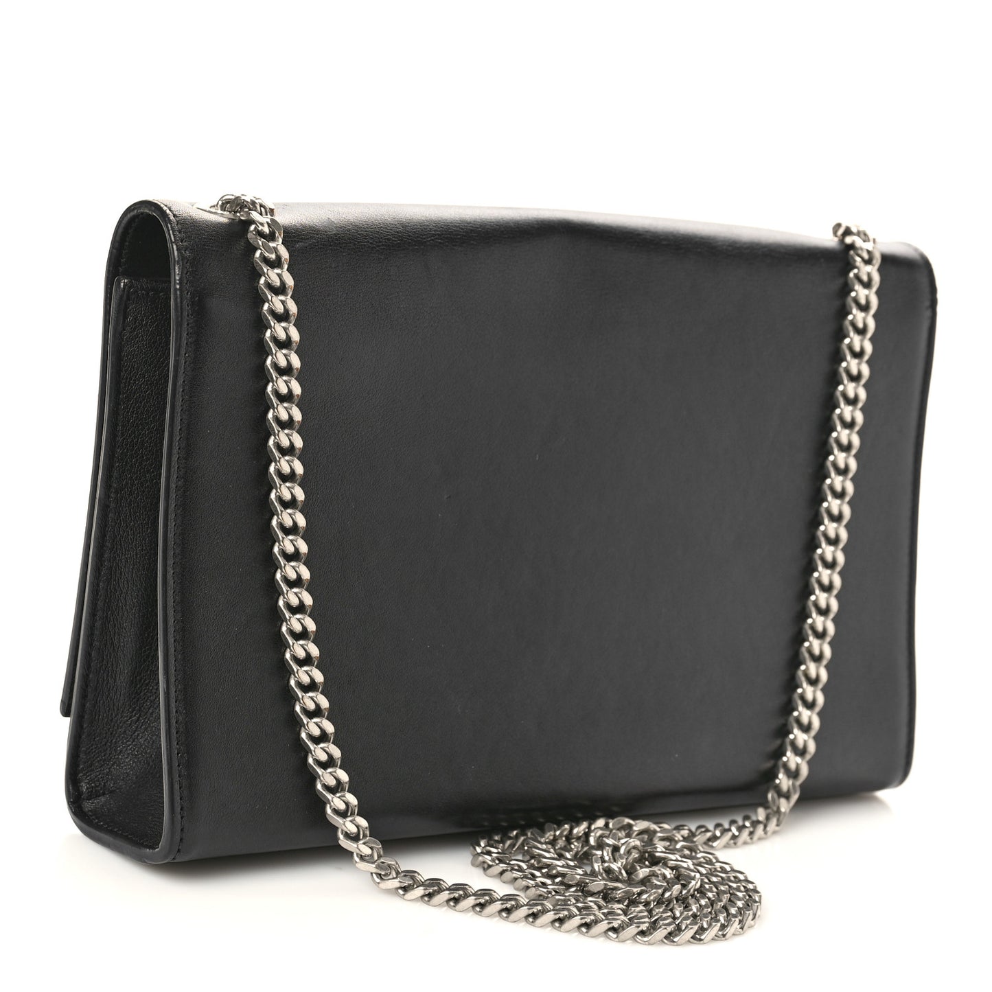 Calfskin Heart Studded Monogram Chain Wallet Black