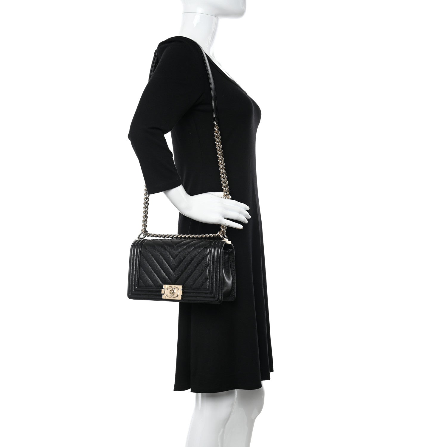 Chanel Caviar Chevron Quilted Medium Boy Flap Black 2 of 11