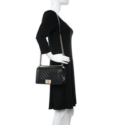 Chanel Caviar Chevron Quilted Medium Boy Flap Black 2 of 11