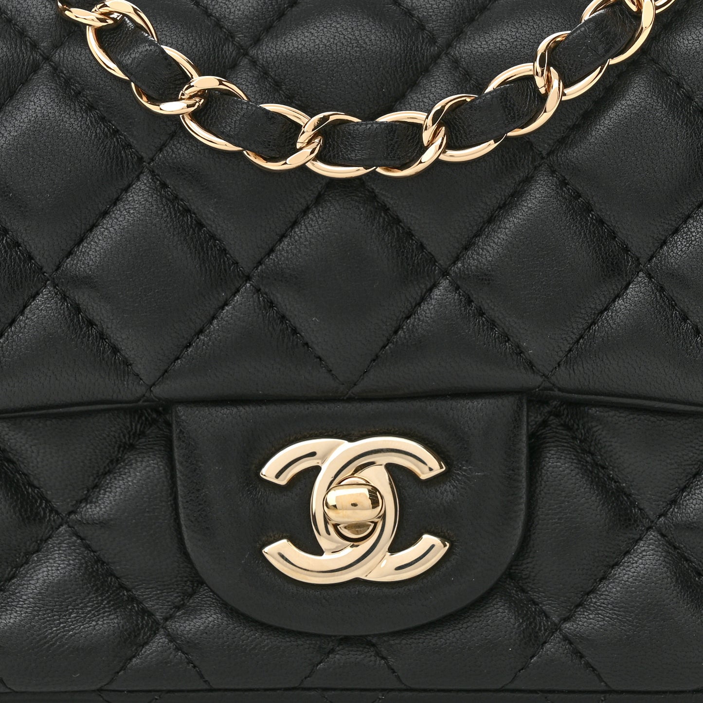 Lambskin Quilted Mini Square Flap Black