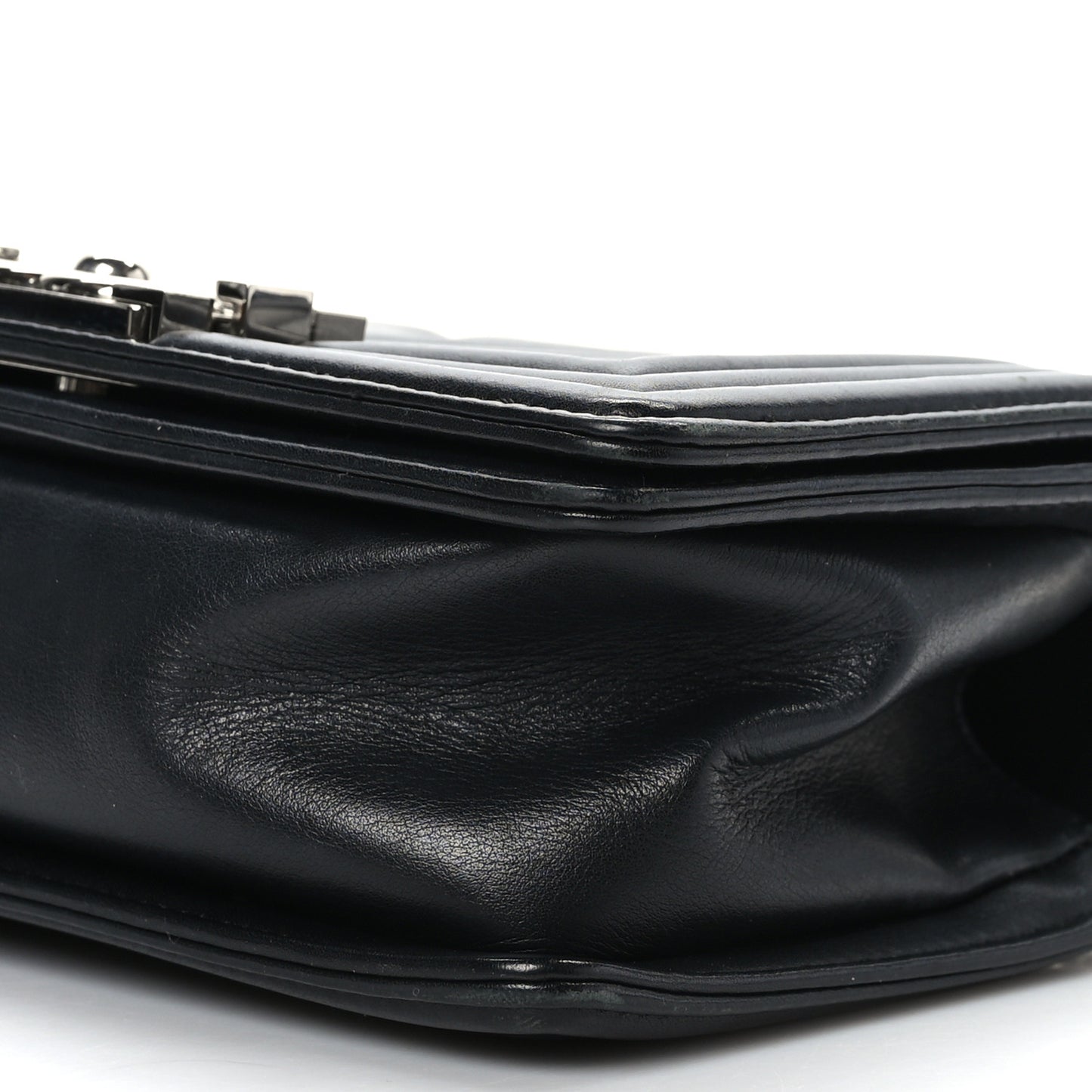 Calfskin Chevron Quilted Small Boy Flap Black