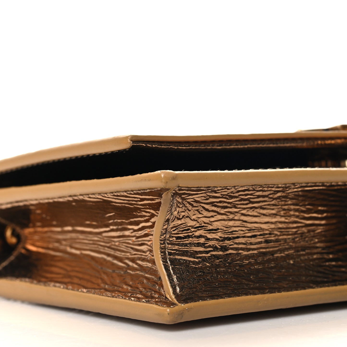 Metallic Crackled Calfskin Kate Monogram Tassel Chain Wallet Gold