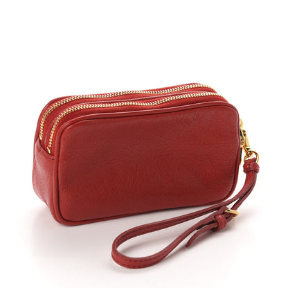 Miu Miu Goatskin Madras Crystal Studded Double Zip Wristlet Rosso 3 of 9