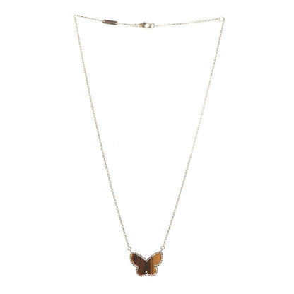 Van Cleef & Arpels 18K Yellow Gold Tiger Eye Lucky Alhambra Butterfly Pendant Necklace 3 of 8