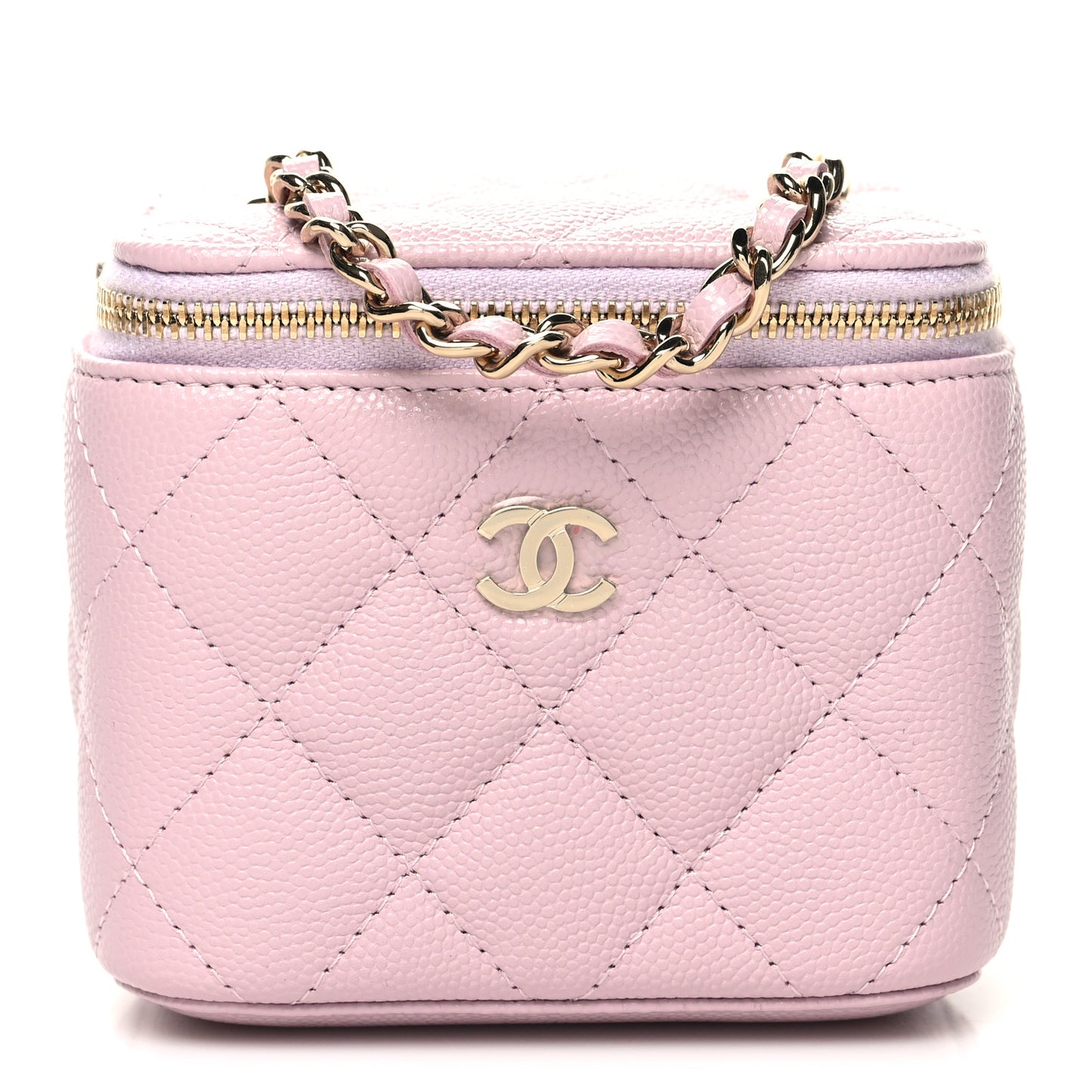 Caviar Quilted Mini Vanity Case With Chain Light Pink