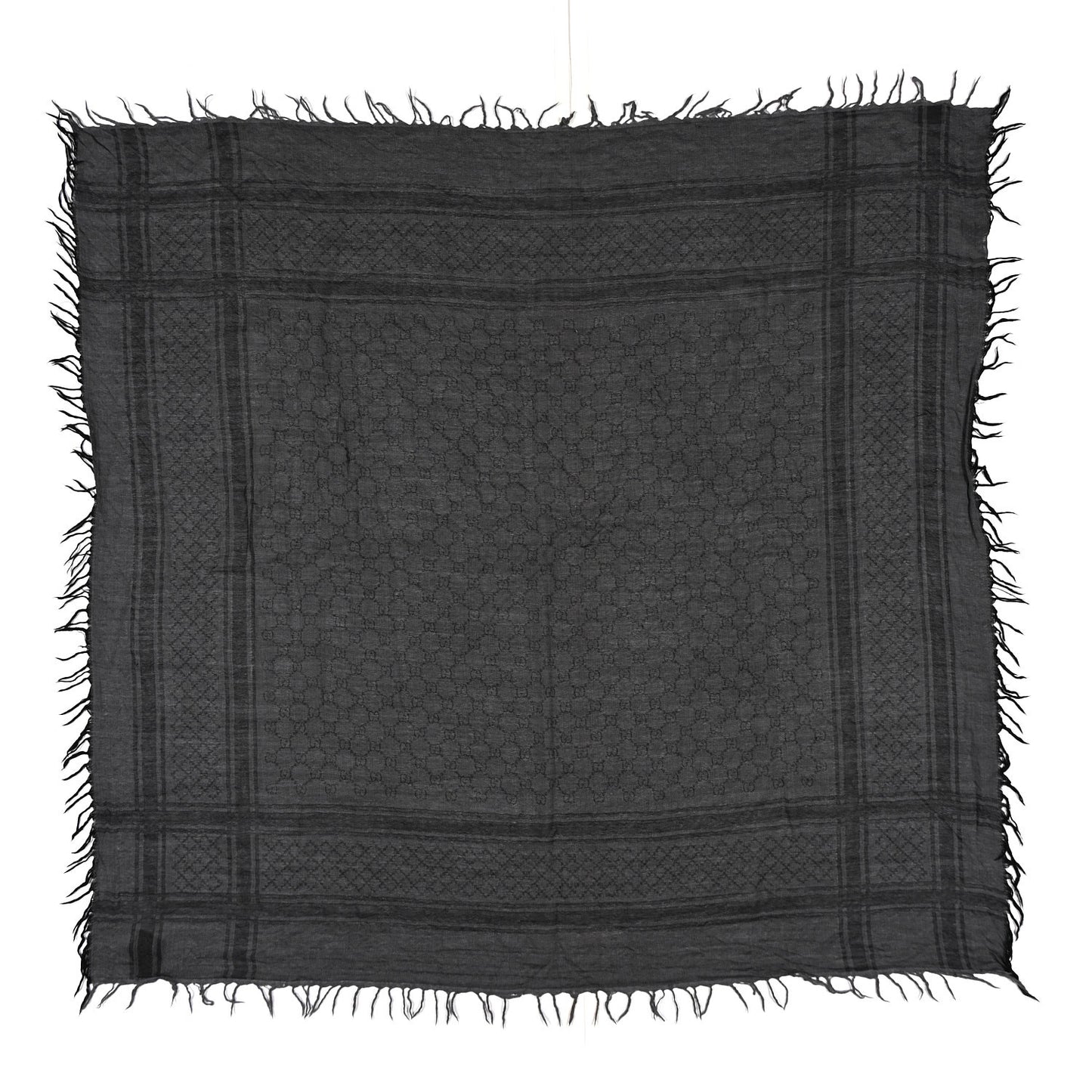 Wool Silk GG Monogram Diamante Plaid Surviee Shawl Graphite Black