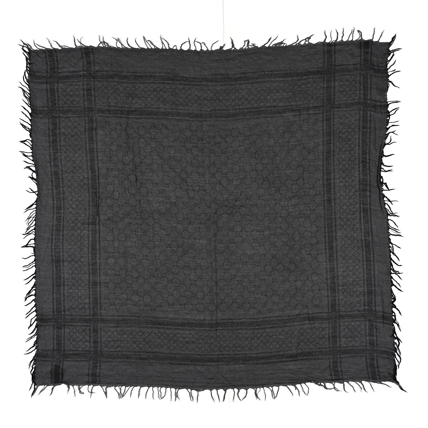 Gucci Wool Silk GG Monogram Diamante Plaid Surviee Shawl Graphite Black 1 of 4