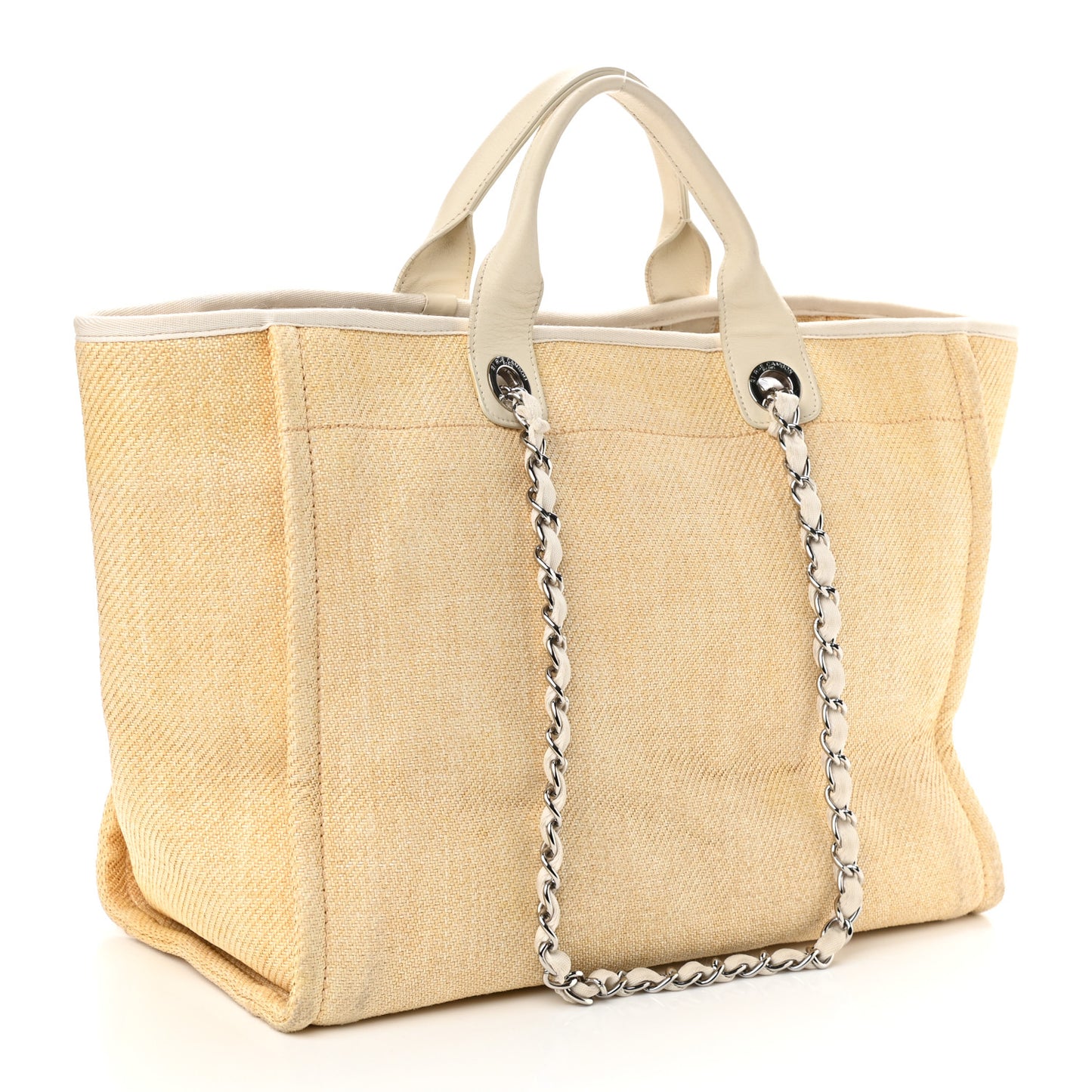 Woven Straw Raffia Medium Deauville Tote Beige