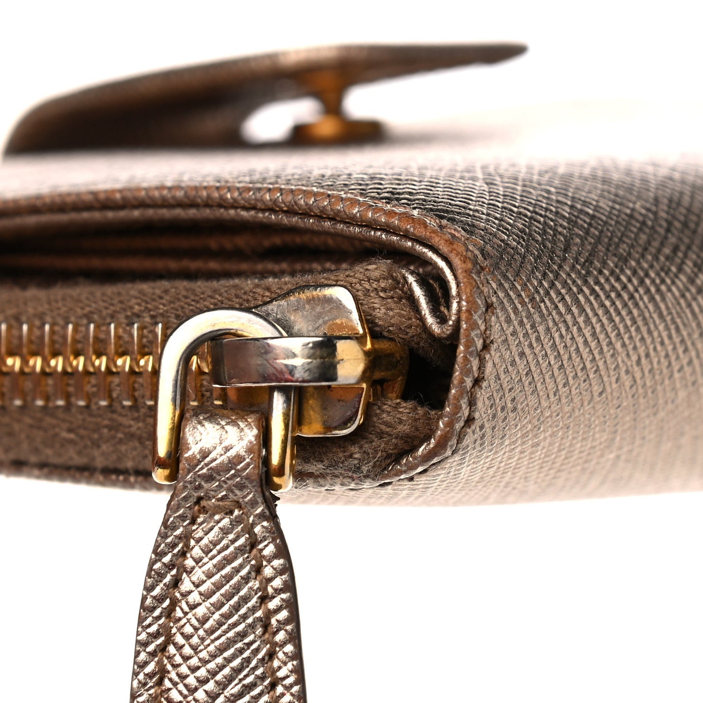 Metallic Saffiano Metal Compact Zip Around Wallet Bronzo
