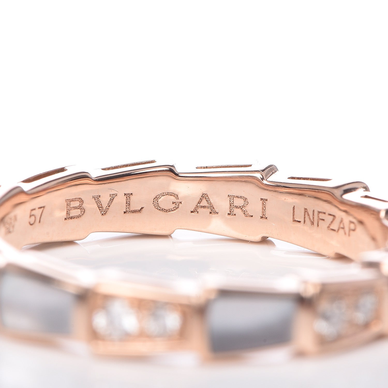 Bulgari 18K Rose Gold Diamond Mother of Pearl 4mm Serpenti Viper Band Ring 57 8 4 of 5