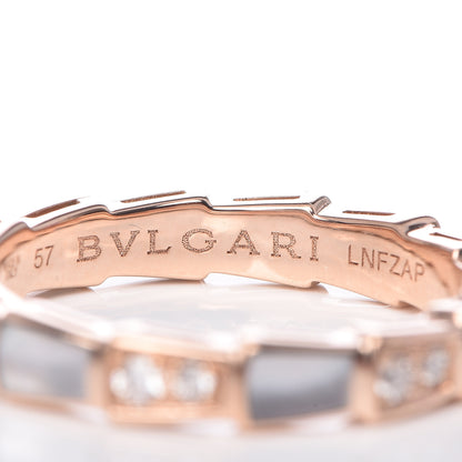 Bulgari 18K Rose Gold Diamond Mother of Pearl 4mm Serpenti Viper Band Ring 57 8 4 of 5