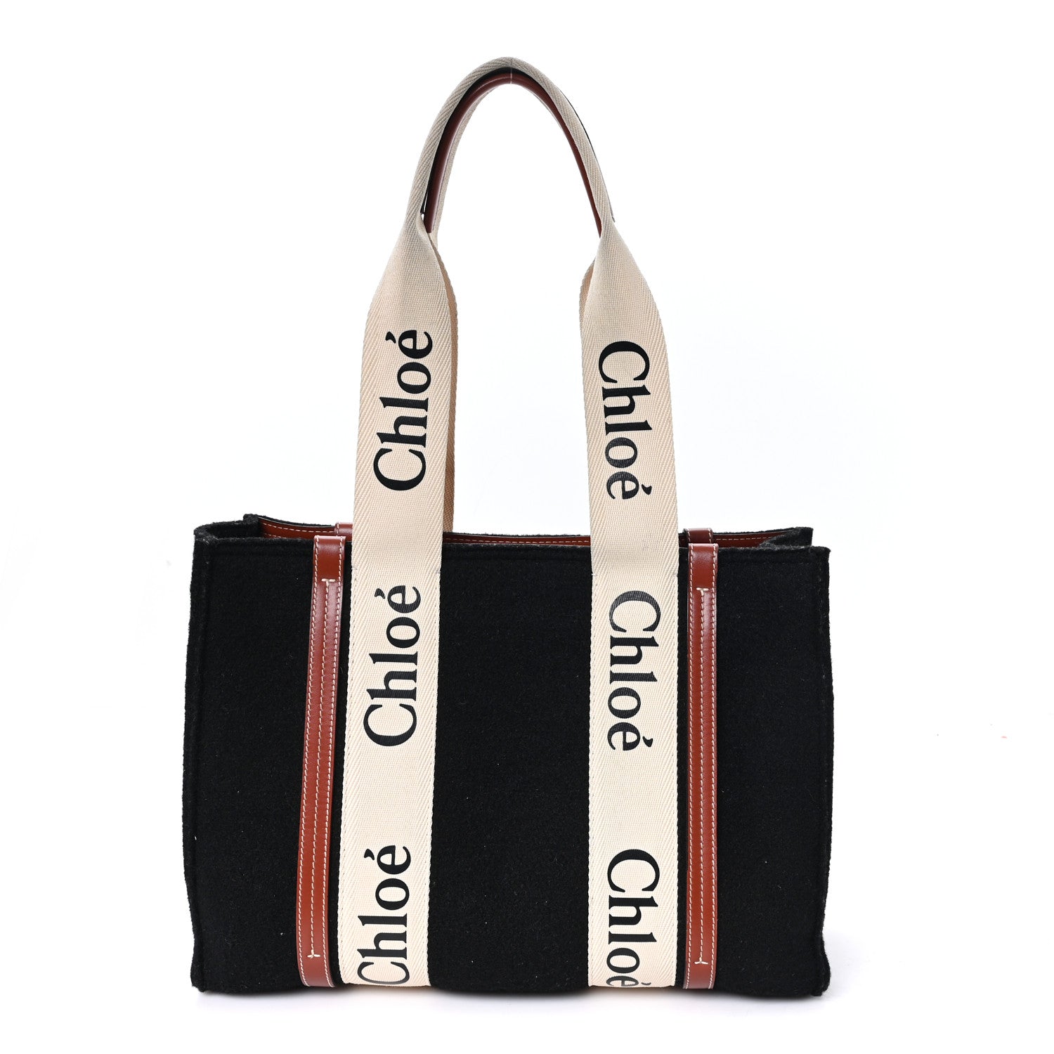Chloe Felt Calfskin Medium Woody Ribbon Tote Black 1 of 10