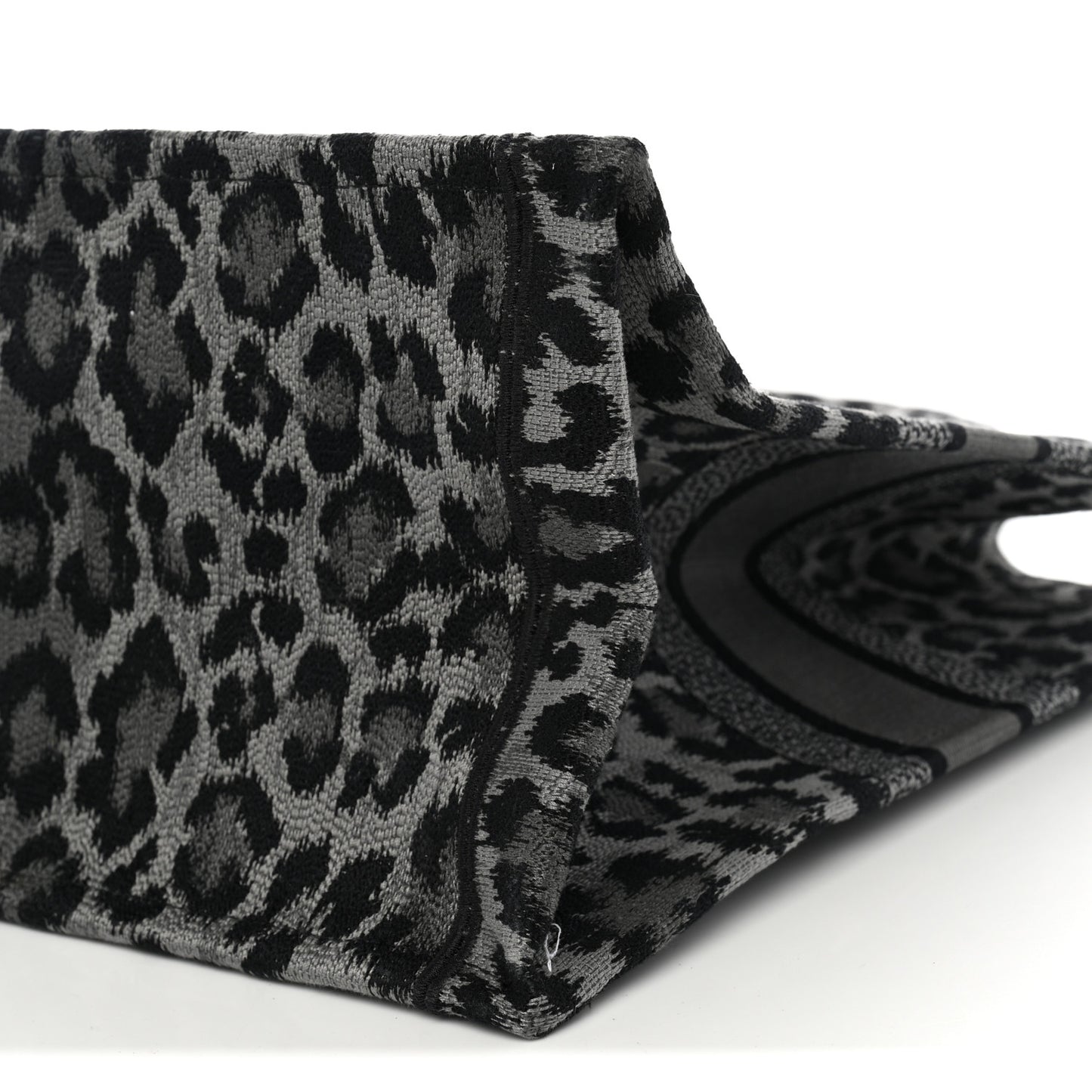 Canvas Mizza Embroidered Large Leopard Book Tote Grey