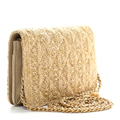 Chanel Woven Straw Braided Ancient Greek Wallet On Chain WOC Beige 6 of 34