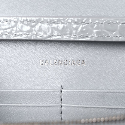 Balenciaga Shiny Calfskin Crocodile Embossed Hourglass Chain Bag Ash Blue 6 of 15