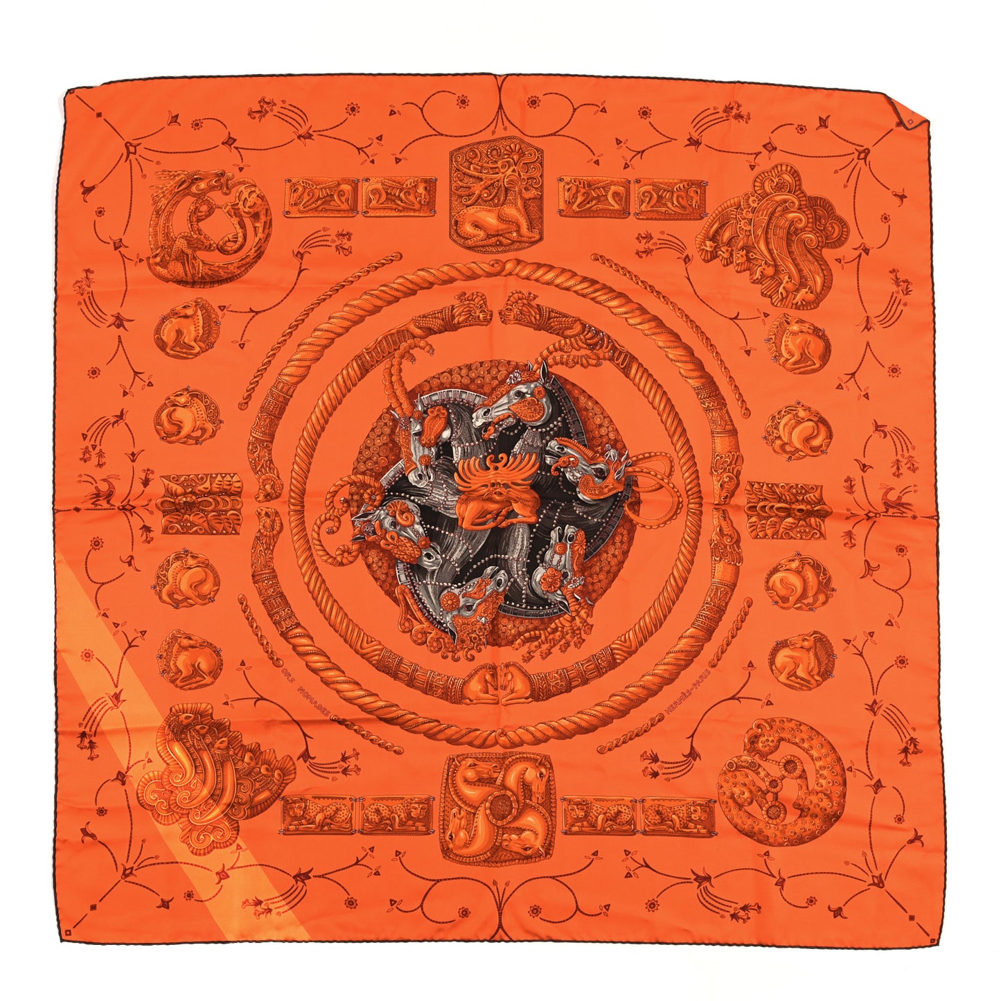 Silk Ors Nomades Scarf 90 Orange Vif Taupe Roux