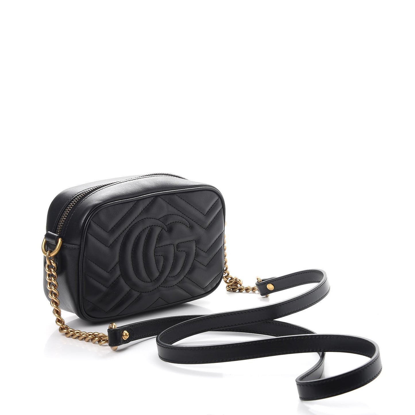 Calfskin Matelasse Mini GG Marmont Chain Shoulder Bag Black