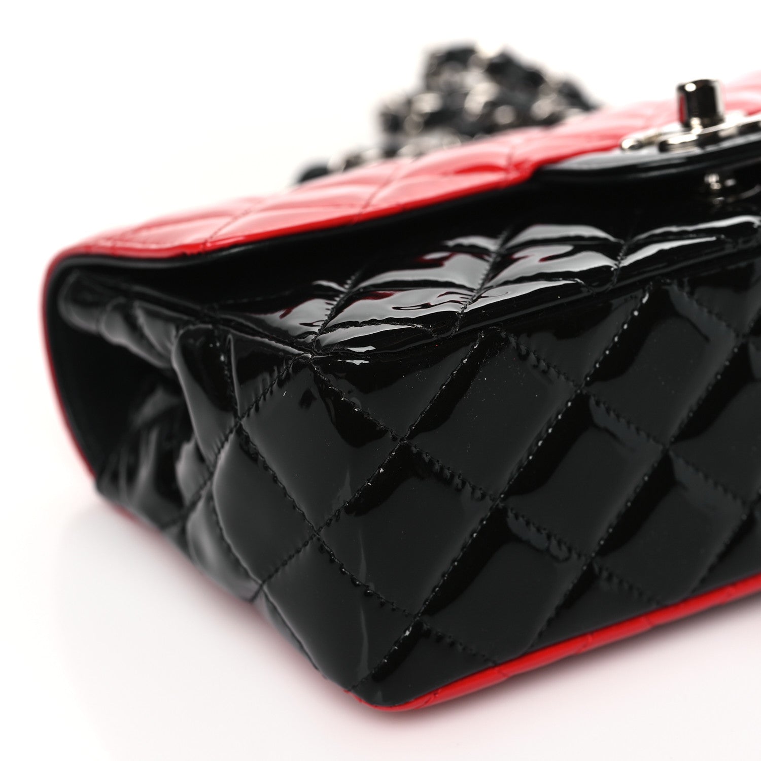 Chanel Patent Calfskin Quilted Bi-Color Mini Rectangular Flap Red Black 9 of 10