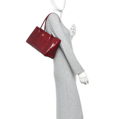 Chanel Calfskin Crocodile Embossed Archetype Small Shopping Tote Burgundy 2 of 10