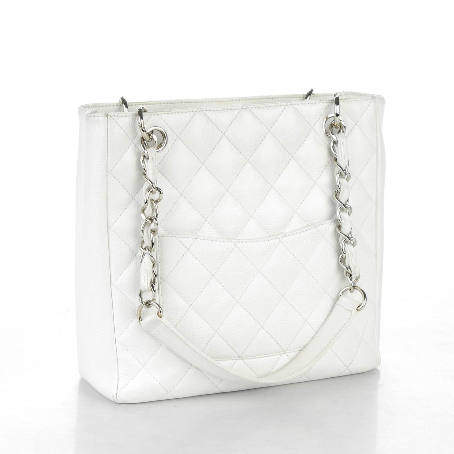 Caviar Quilted Petit Shopping Tote PST White