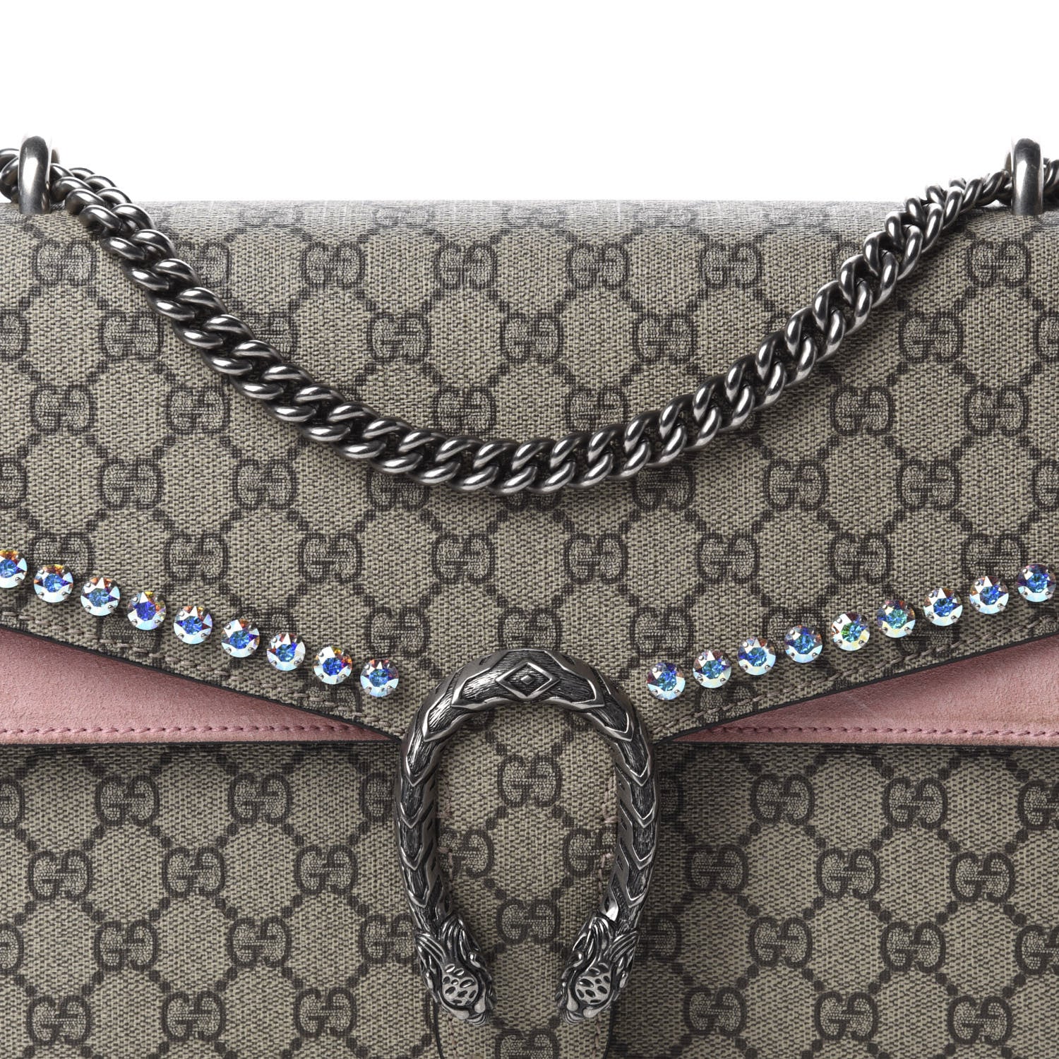 Gucci GG Supreme Monogram Suede Crystal Medium Dionysus Shoulder Bag Beige Ebony Light Peonia 16 of 16