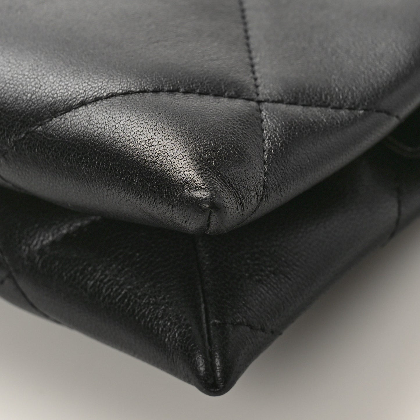 Shiny Goatskin Quilted Small Chanel 19 Pouch With Handle Black