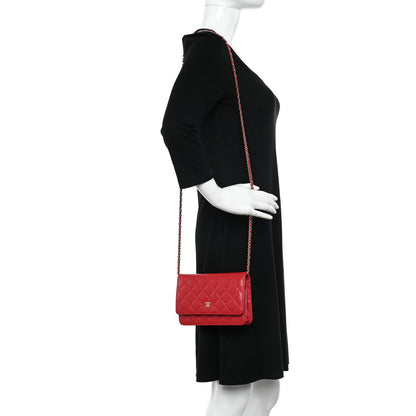 Chanel Caviar Quilted Wallet on Chain WOC Red 2 of 12