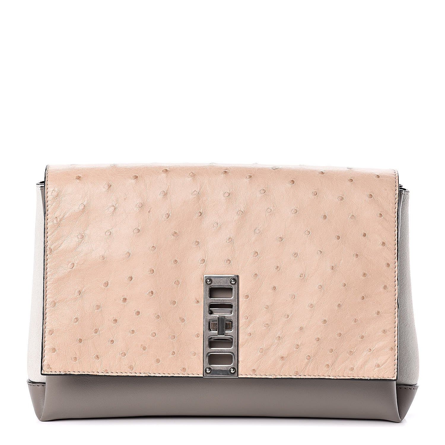 Proenza Schouler Ostrich Calfskin Suede PS Elliot Clutch Ciclo Pulver Ivory Black 1 of 12