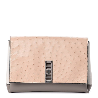 Proenza Schouler Ostrich Calfskin Suede PS Elliot Clutch Ciclo Pulver Ivory Black 1 of 12