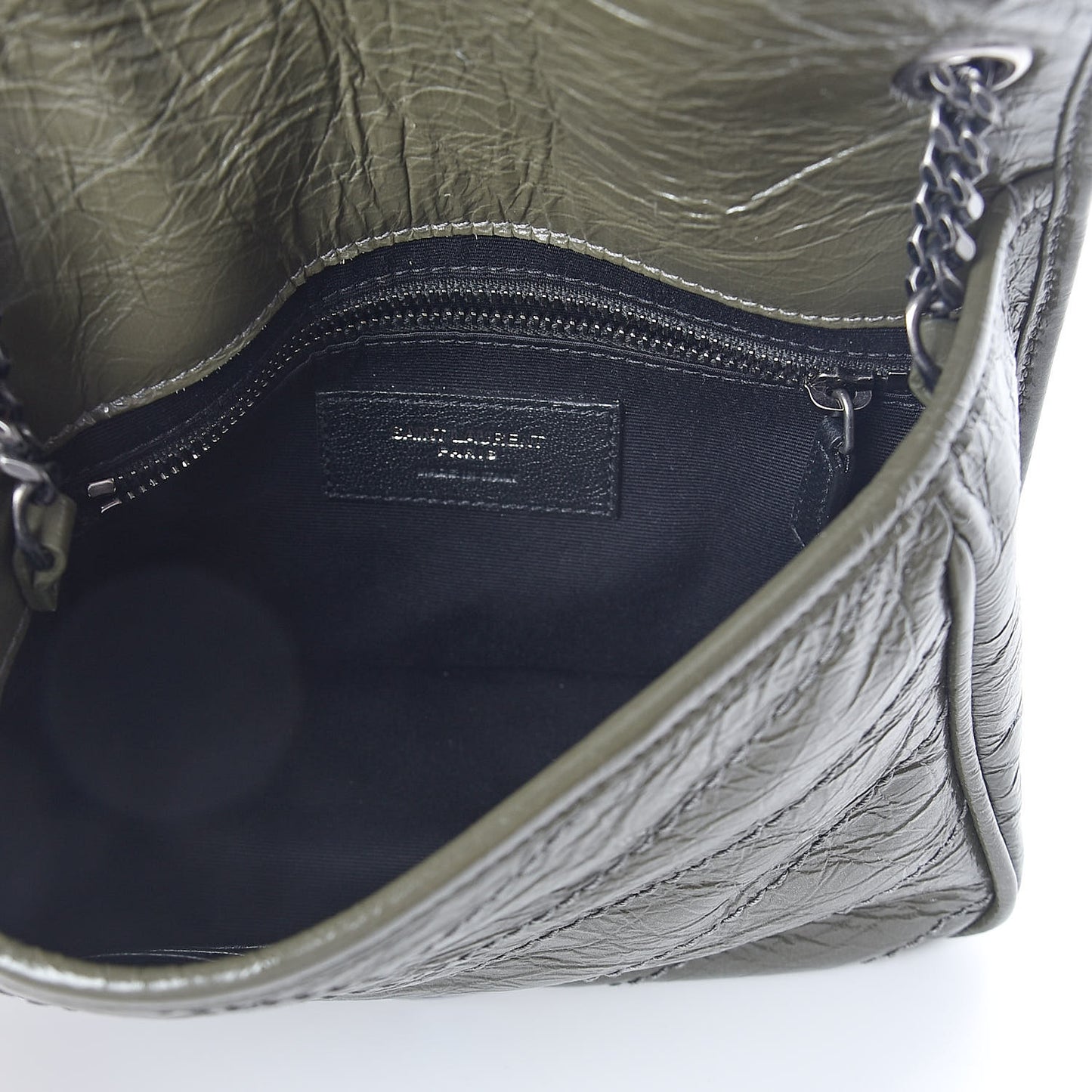 Crinkled Calfskin Matelasse Monogram Niki Chain Wallet Khaki Militaire
