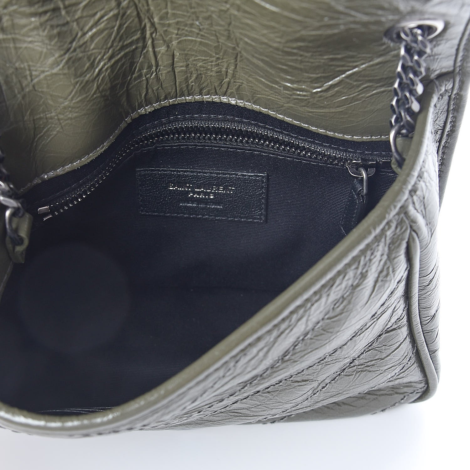 Saint Laurent Crinkled Calfskin Matelasse Monogram Niki Chain Wallet Khaki Militaire 5 of 9