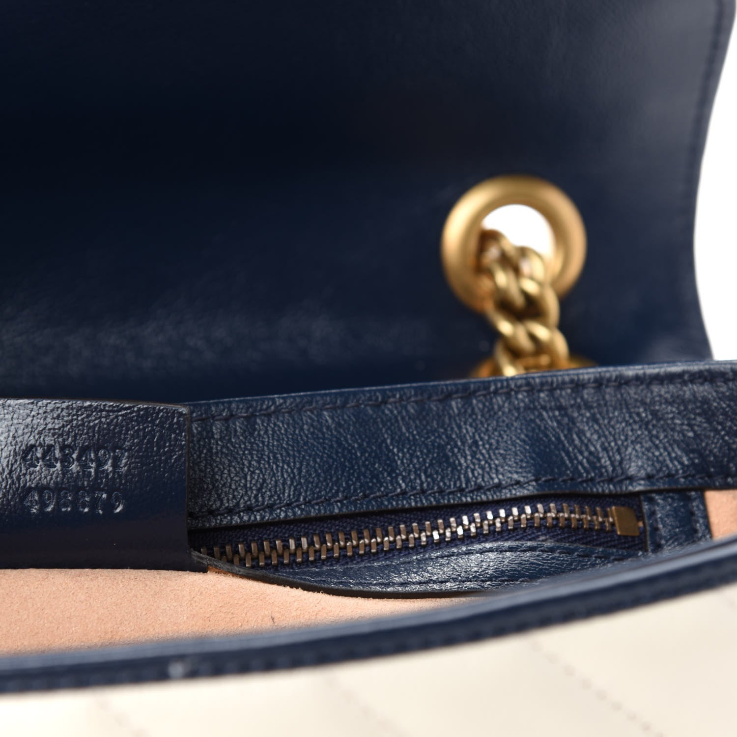 Gucci Vintage Effect Calfskin Matelasse Diagonal Small Torchon GG Marmont Shoulder Bag Mystic White Blue Agata 10 of 12