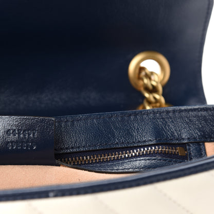 Gucci Vintage Effect Calfskin Matelasse Diagonal Small Torchon GG Marmont Shoulder Bag Mystic White Blue Agata 10 of 12