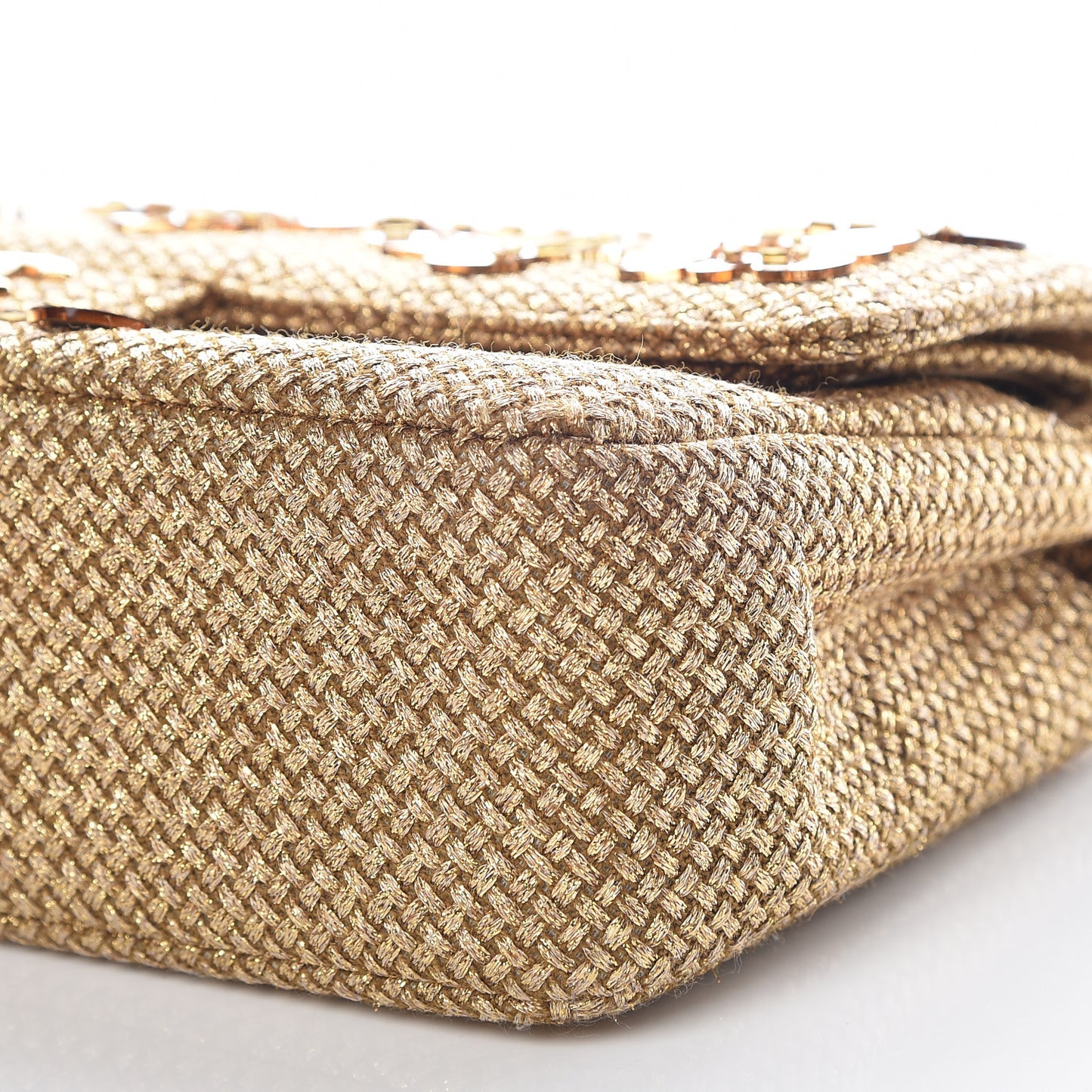 Tweed Mirror Embellished Medium Double Flap Gold