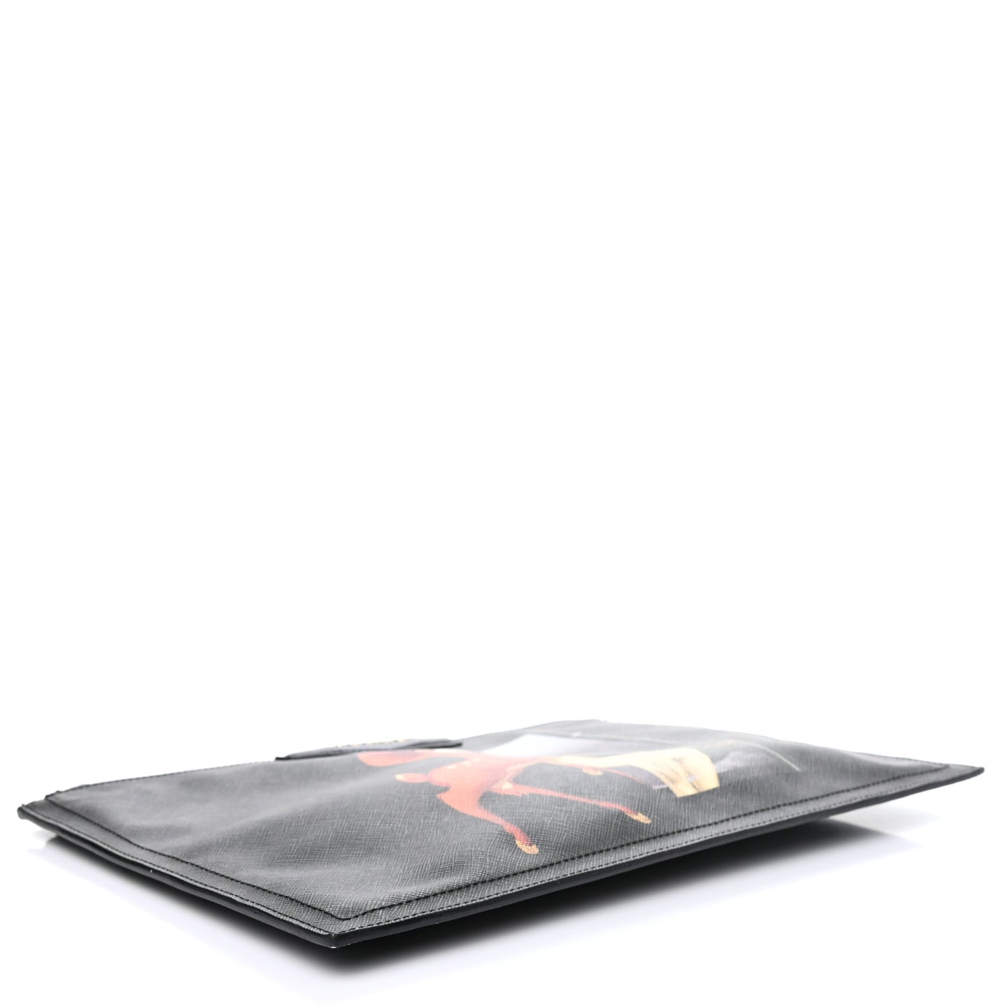 Textured Coated Canvas Bambi Print Medium Cosmetic Pouch Black